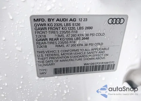 2024 Audi Q3 Premium 45 Tfsi S Line Quattro Tiptronic из США, поврежденный, VIN WA1DECF31R1081372